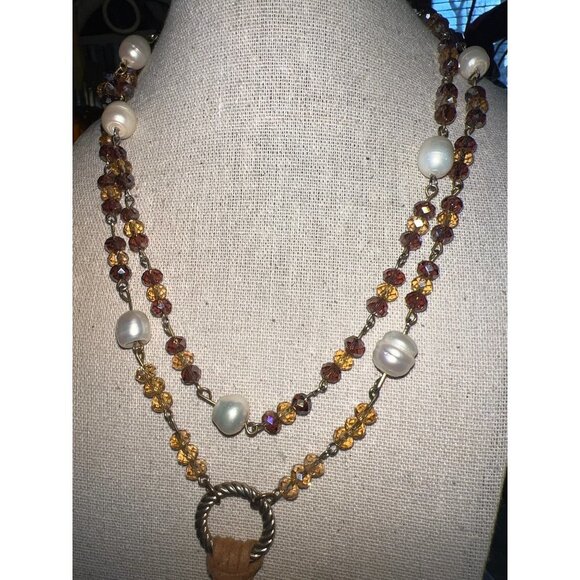 Pearl & Fire Lavender Glass Necklace -- 36" - Picture 5 of 10